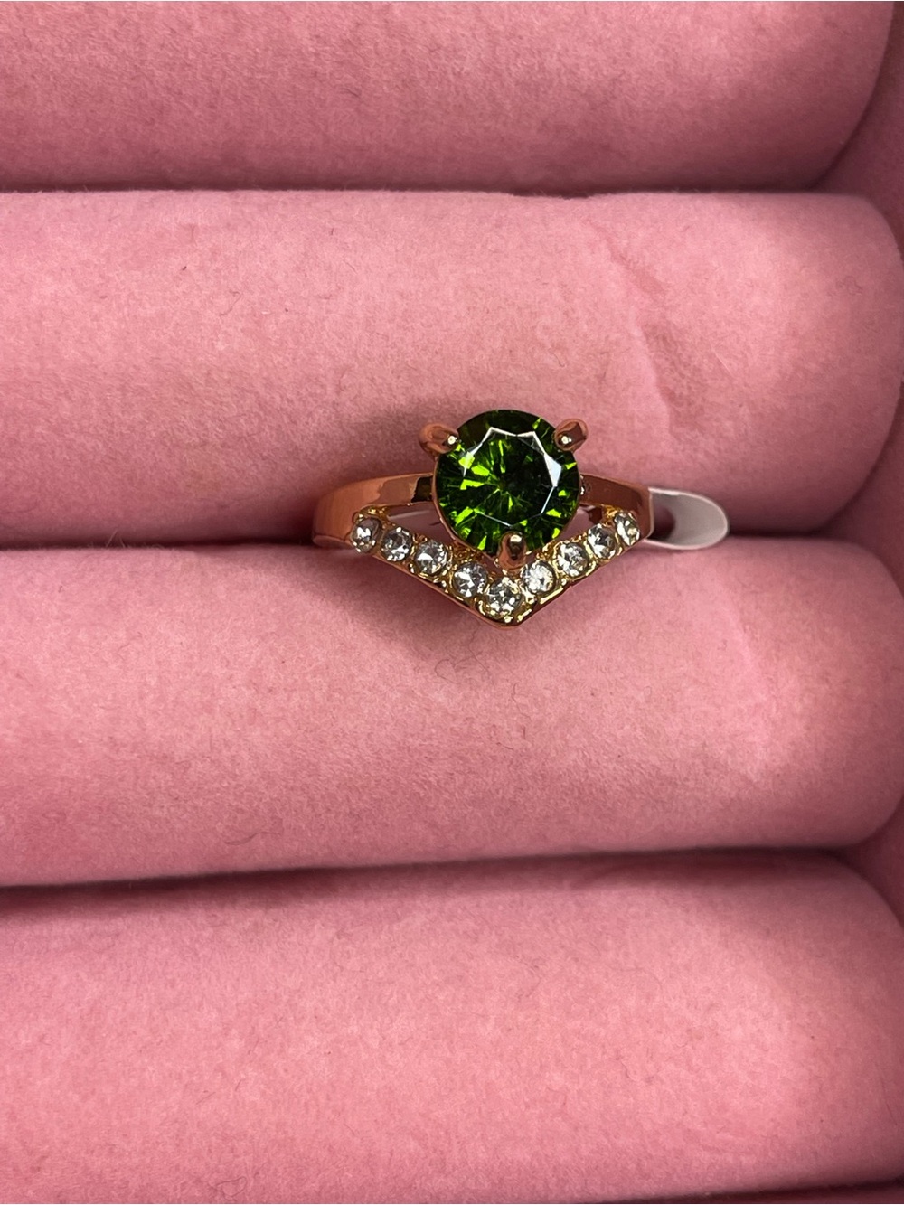 Emerald green zircon stone ring